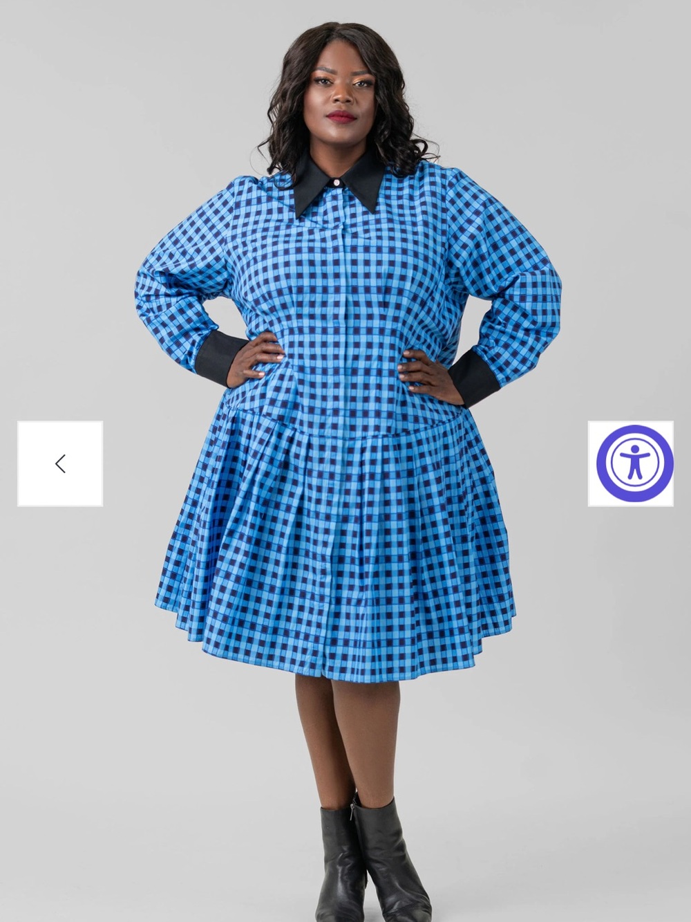NWT De Loreta blue and black gingham drop waist 100% cotton midi dress, size 2X - Picture 3 of 7